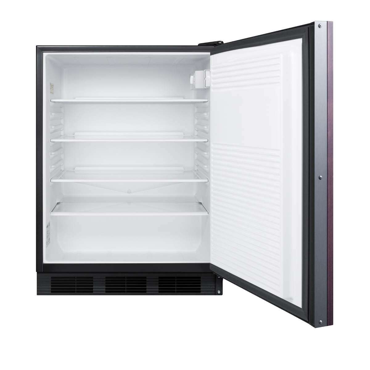 ADA compliant built-in undercounter all-refrigerator for general purpose/commercial use, auto defrost w/integrated door frame for panels and black cabinet